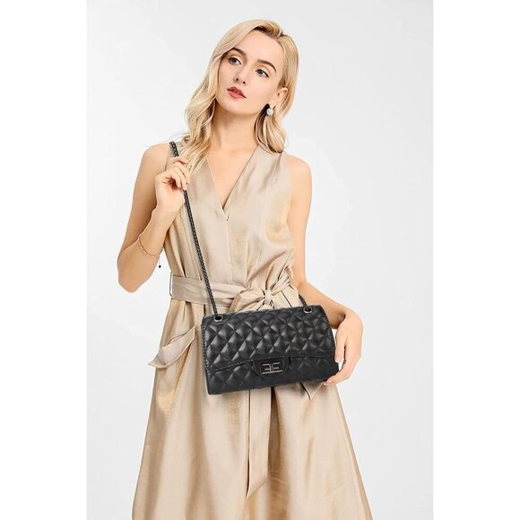 🆕 Women Black Strap Stylish Clutch Purse Quilted Ladies Chain Crossbody Bags - Picture 3 of 7